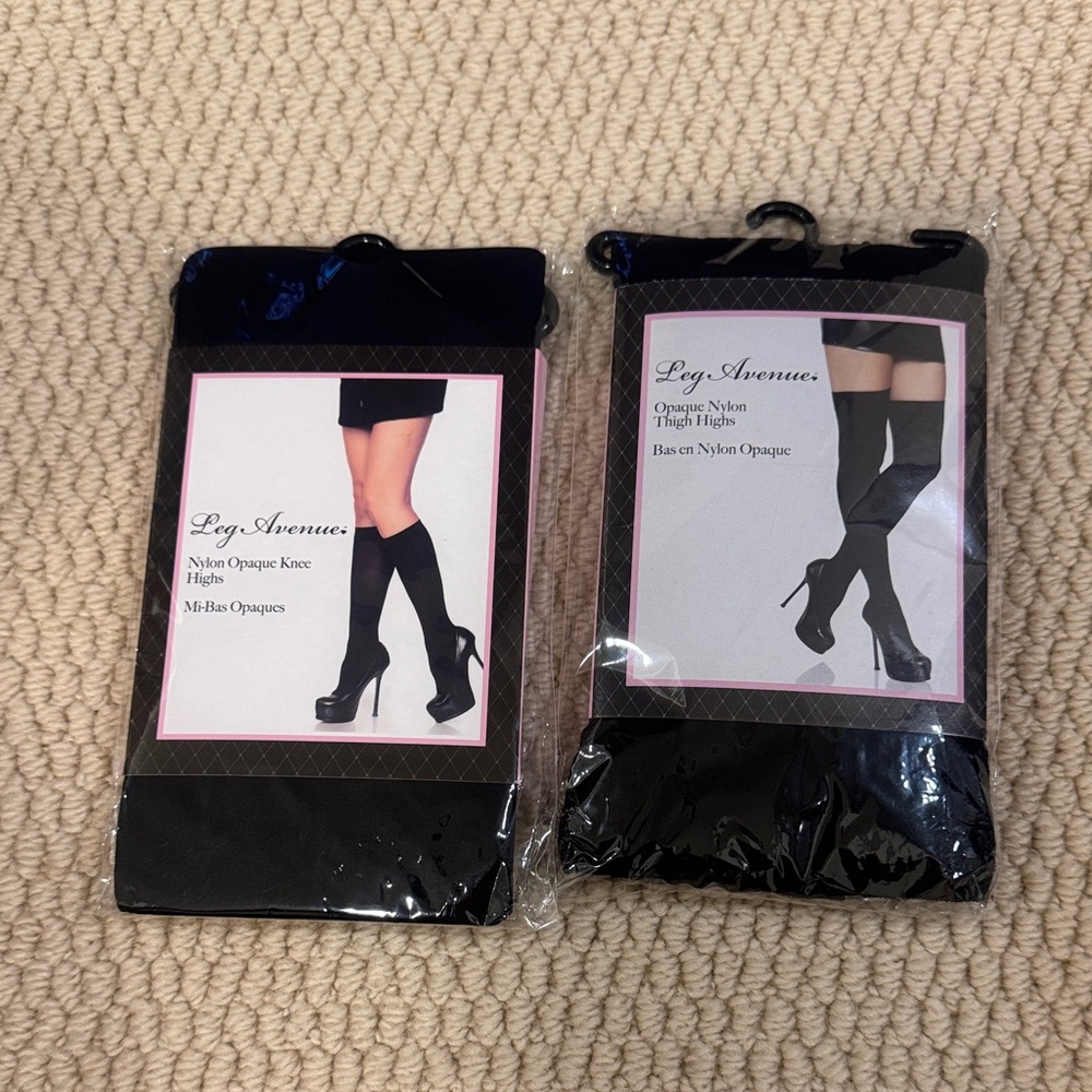 Set of 2 nylon thigh highs and knee highs